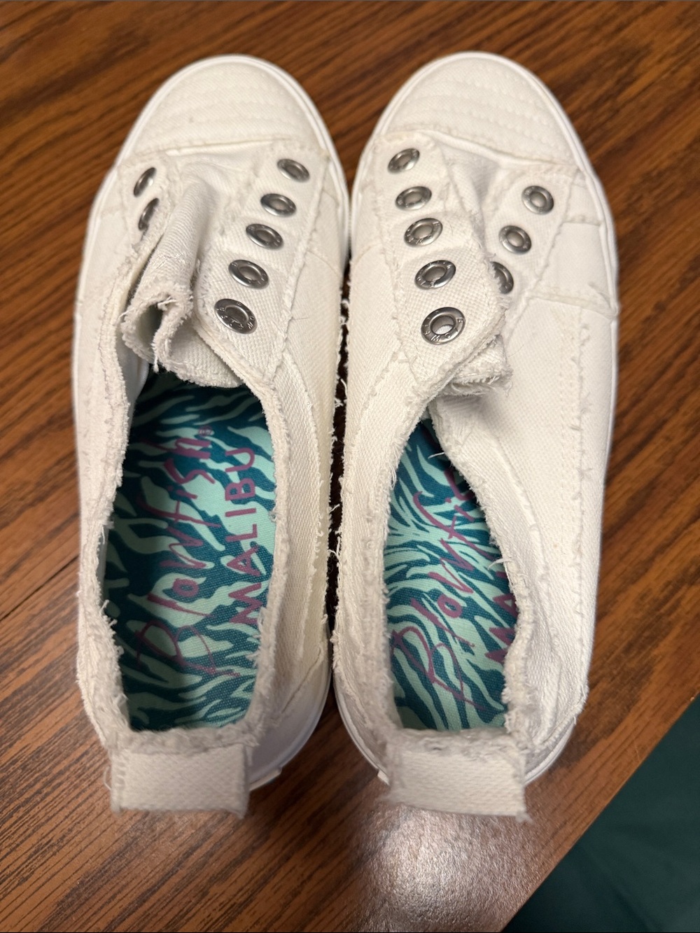 Blowfish White Slip-On Canvas Sneakers with Colorful Zebra Insole